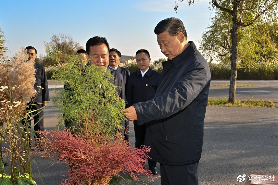 習近平在山東東營考察黃河入?？? /></p>
<p style=