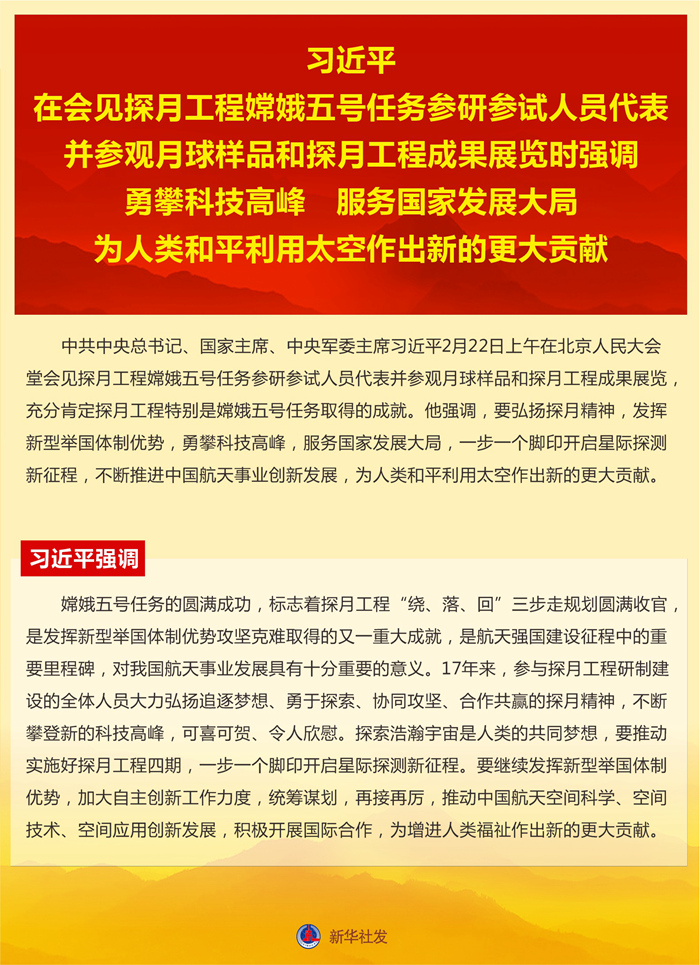 習近平：勇攀科技高峰 服務國家發(fā)展大局 為人類和平利用太空作出新的更大貢獻