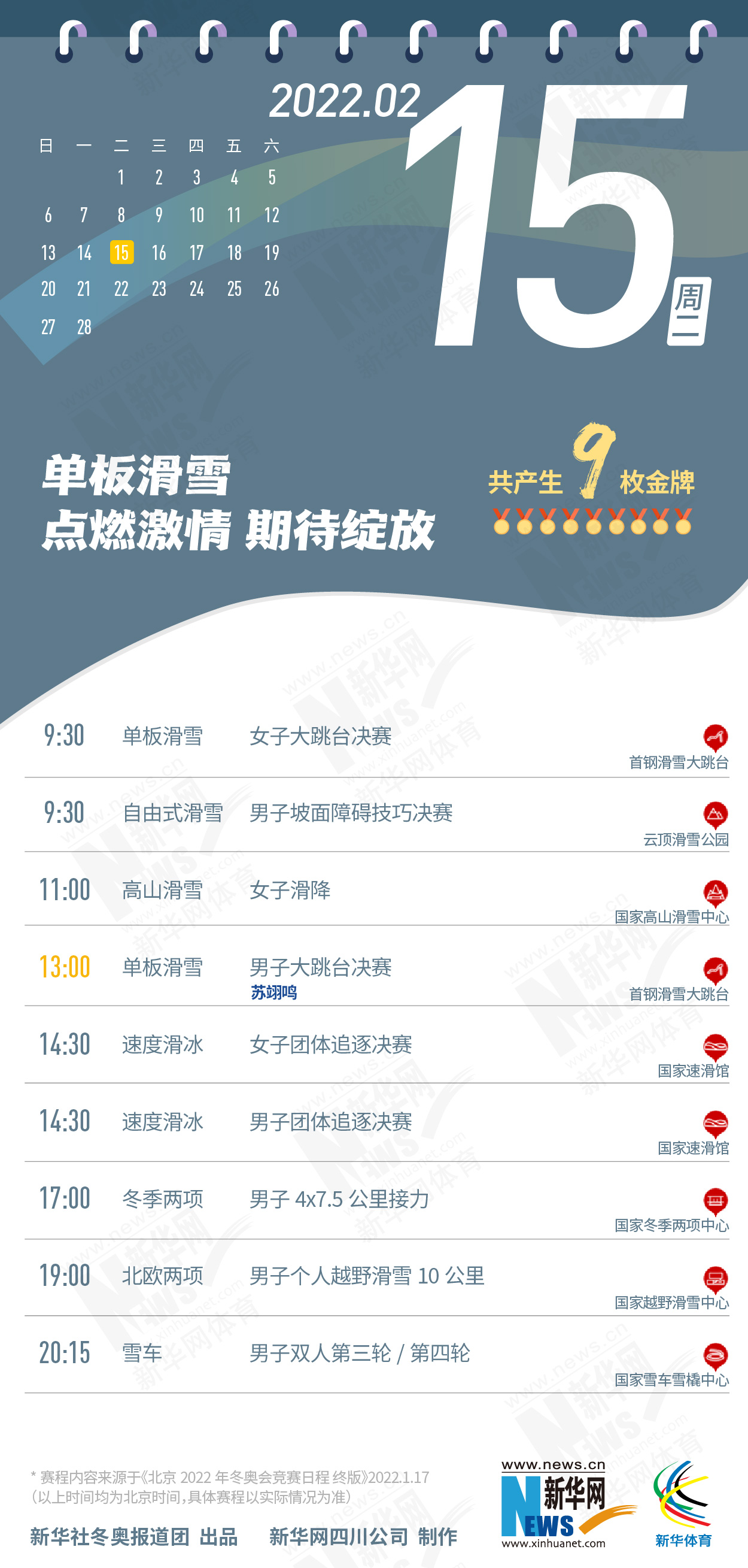 拿走不謝！這份北京冬奧會金牌賽事日歷太贊了