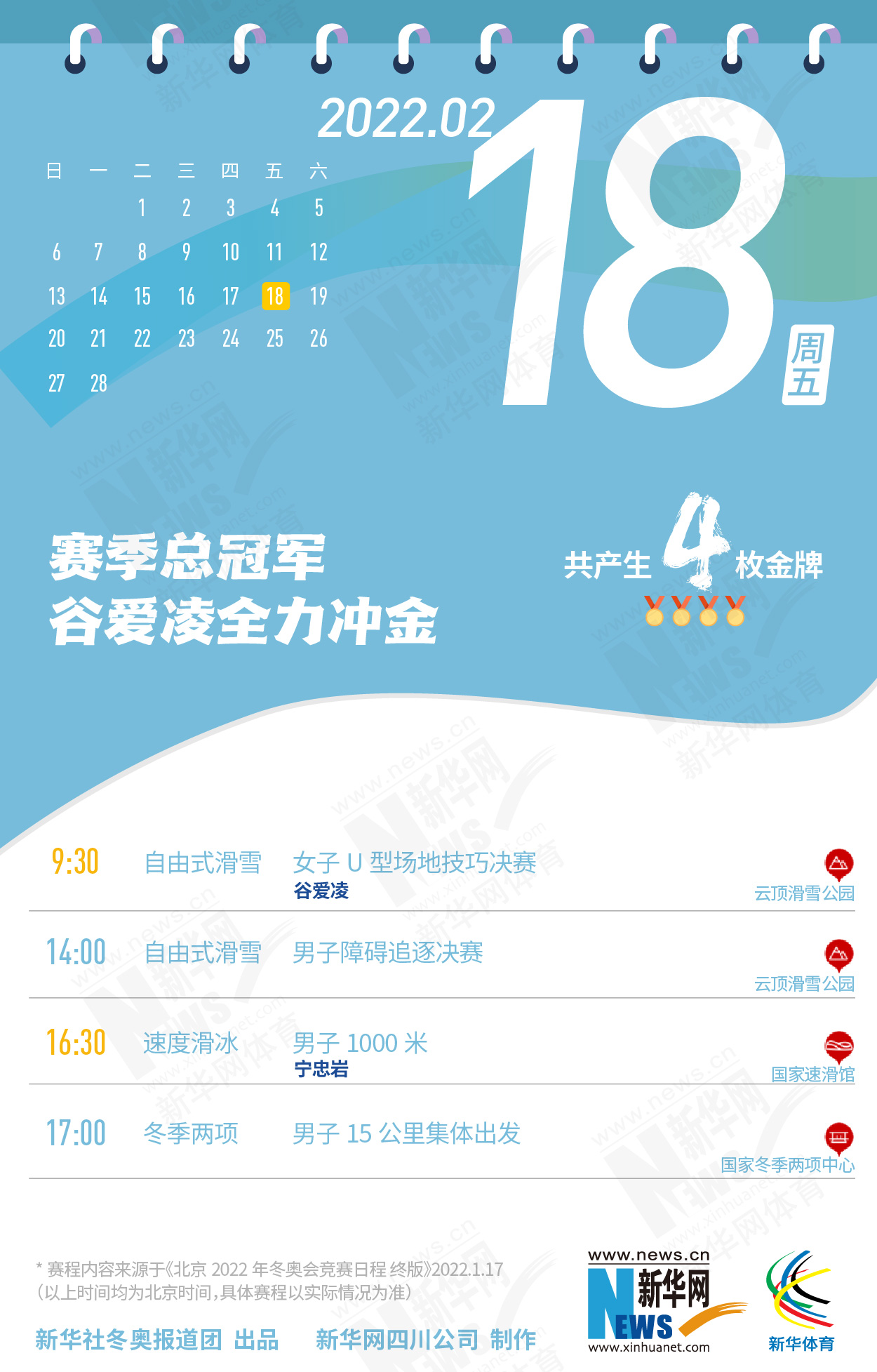 拿走不謝！這份北京冬奧會金牌賽事日歷太贊了