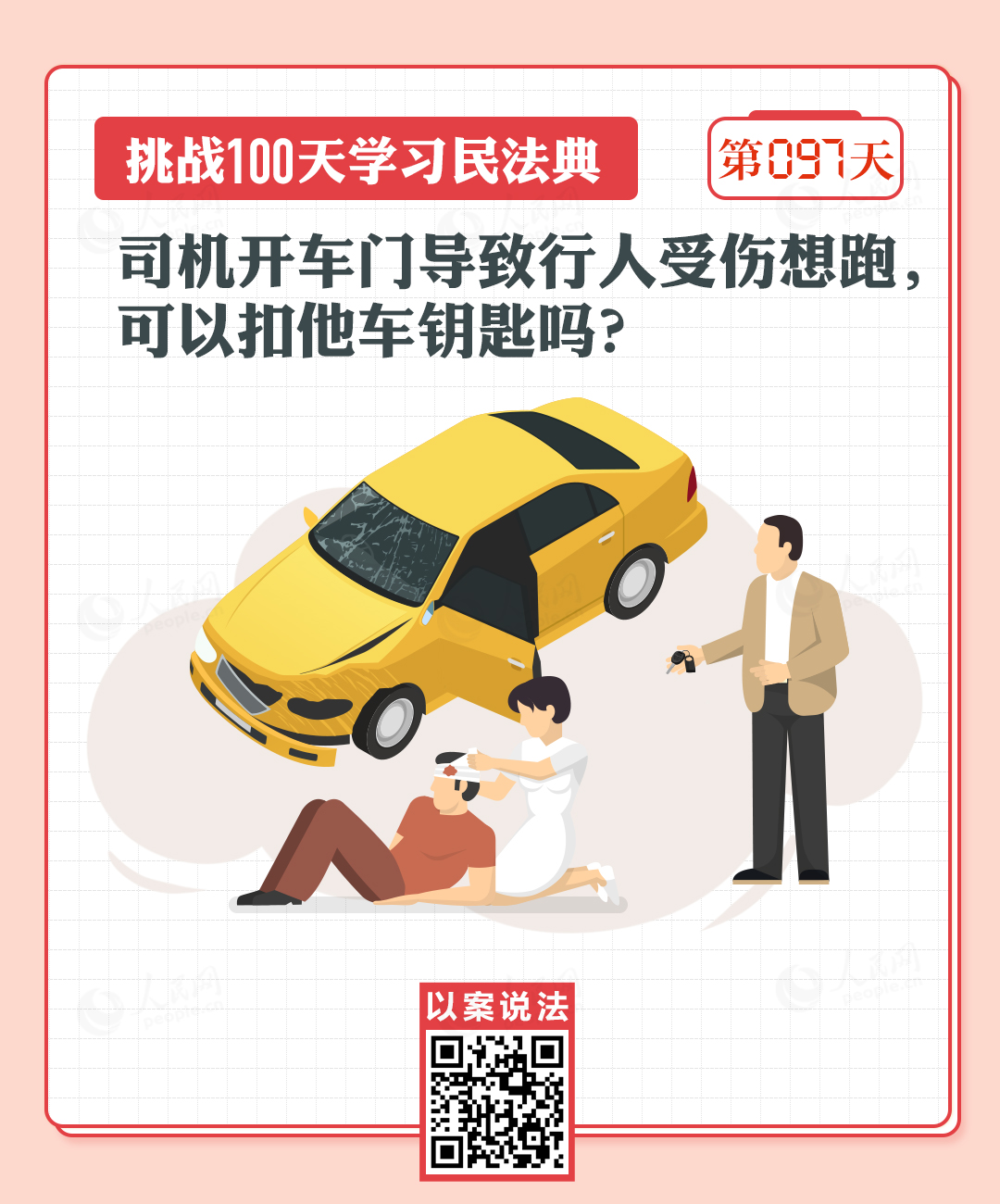 司機(jī)開車門導(dǎo)致行人受傷想跑，可以扣他車鑰匙嗎？