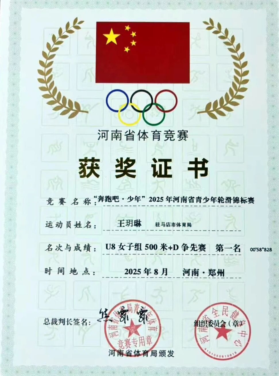 熱烈祝賀駐馬店第二實(shí)驗(yàn)小學(xué)王玥琳同學(xué)在河南省青少年輪滑錦標(biāo)賽中斬獲佳績！