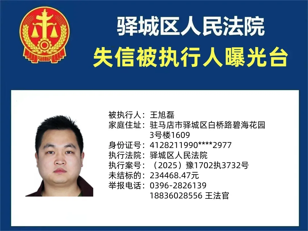 驛城區(qū)人民法院2025年“失信”被執(zhí)行人曝光臺(tái)第四期
