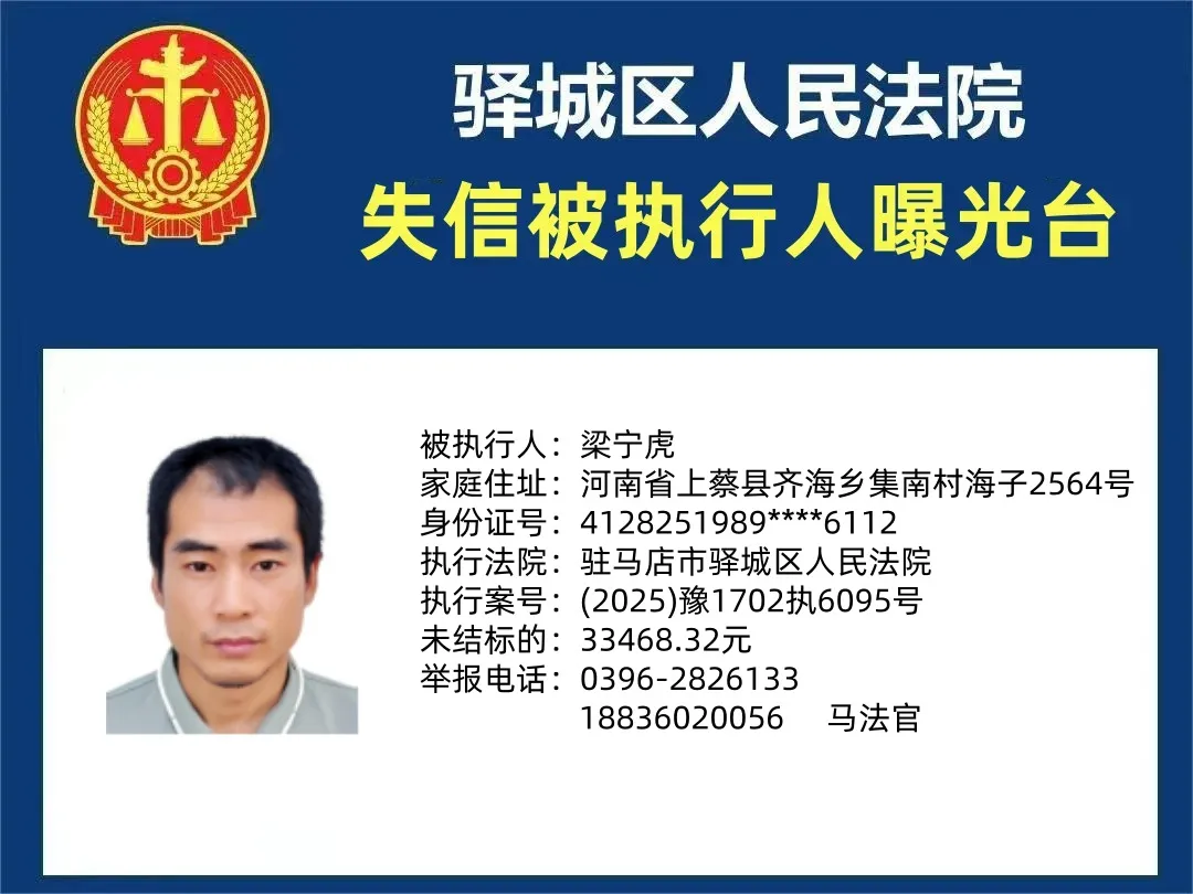 驛城區(qū)人民法院2025年“失信”被執(zhí)行人曝光臺(tái)第四期