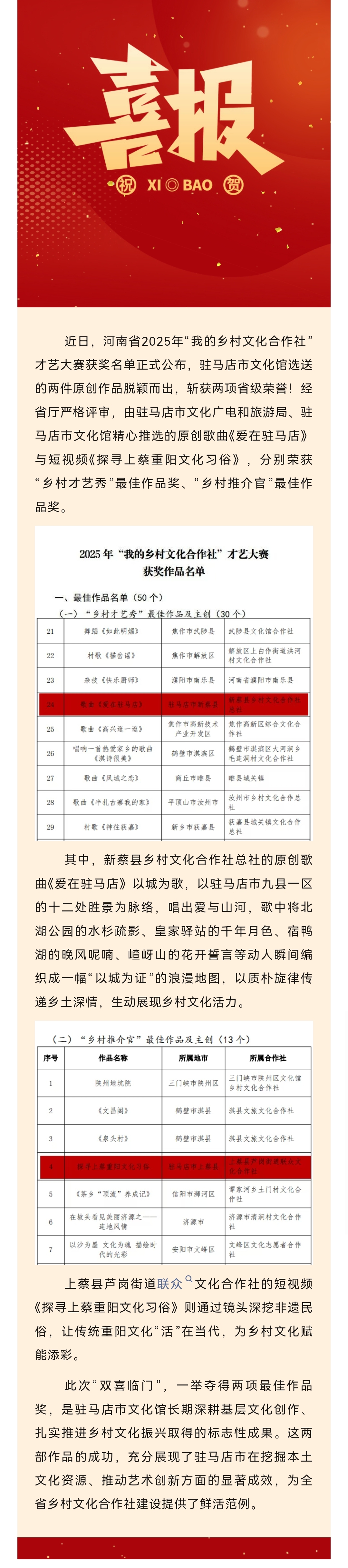 喜報丨駐馬店市文化館選送作品榮獲兩項(xiàng)省級獎