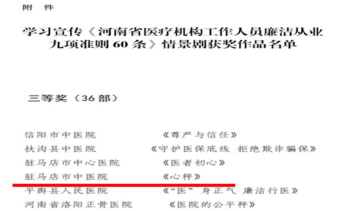 以劇化人 以廉潤心 &mdash;&mdash;駐馬店市中醫(yī)院情景劇《心秤》喜獲省級三等獎(jiǎng)